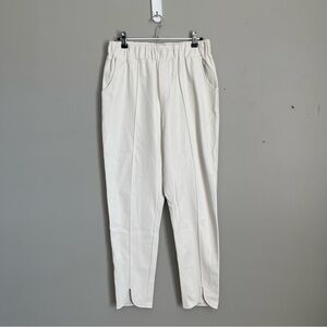 S'EDGE | Cream Split Hem Tapered Faux Leather Joggers Sz S